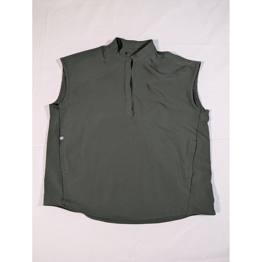 FIGS Technical Collection Sleeveless Mock Neck Top Olive Green Size M